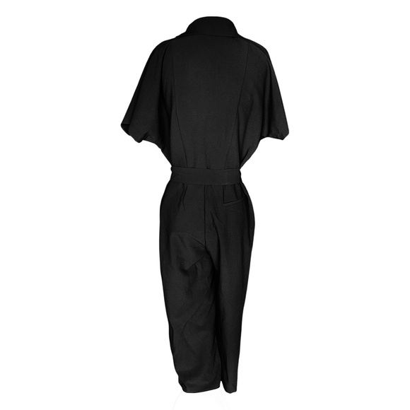 ASOS Stretch Black Jumpsuit Front Wrap Tie Belt Wide Leg Office Casual Size 6 - Picture 3 of 6